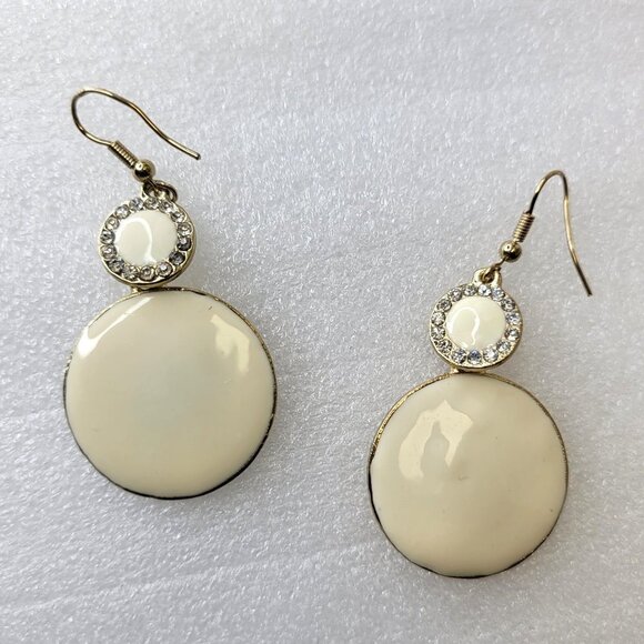 Cream White Round Drop Earrings - Picture 1 of 9